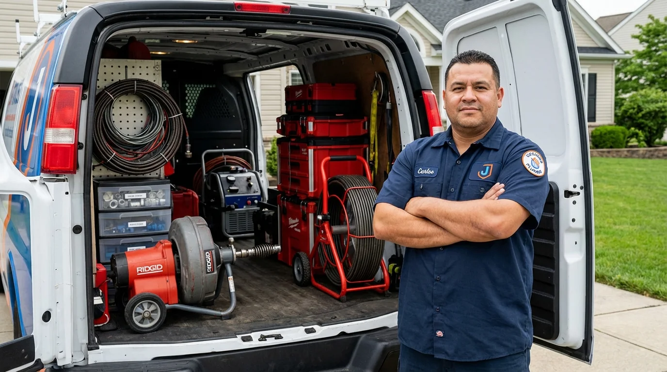 Professional drain cleaning equipment and Johns Plumbing LLC plumber in Moosup