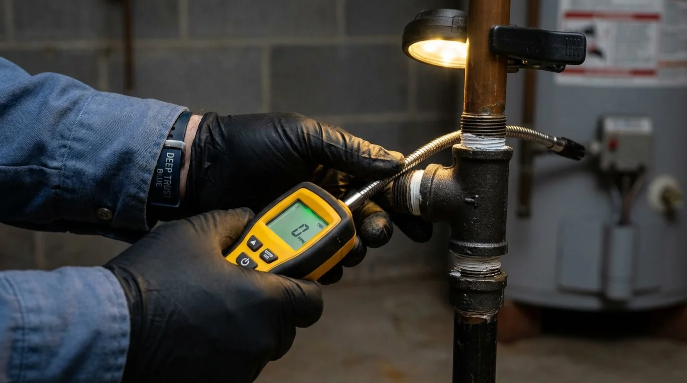 Gas leak detection with electronic sniffer by Johns Plumbing LLC in Moosup