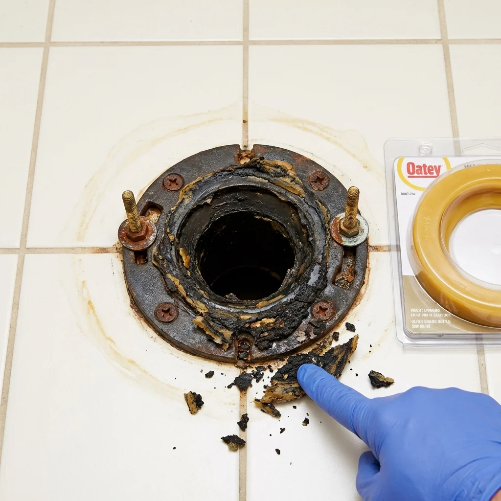 Failed wax ring showing water seepage at the base of a toilet in a Moosup, CT home